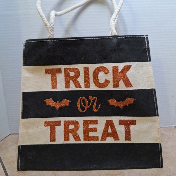 Halloween Double Handle Tote Bags Trick Or Treat Bags Canvas Set Of 3 Glitter - Picture 6 of 11